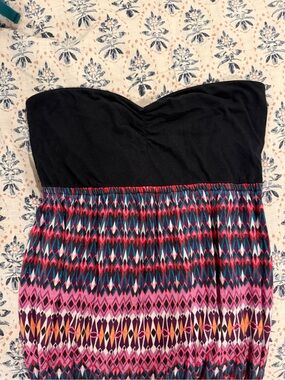 Roxy Women's Pink Multicolor Geometric strapless maxi dress